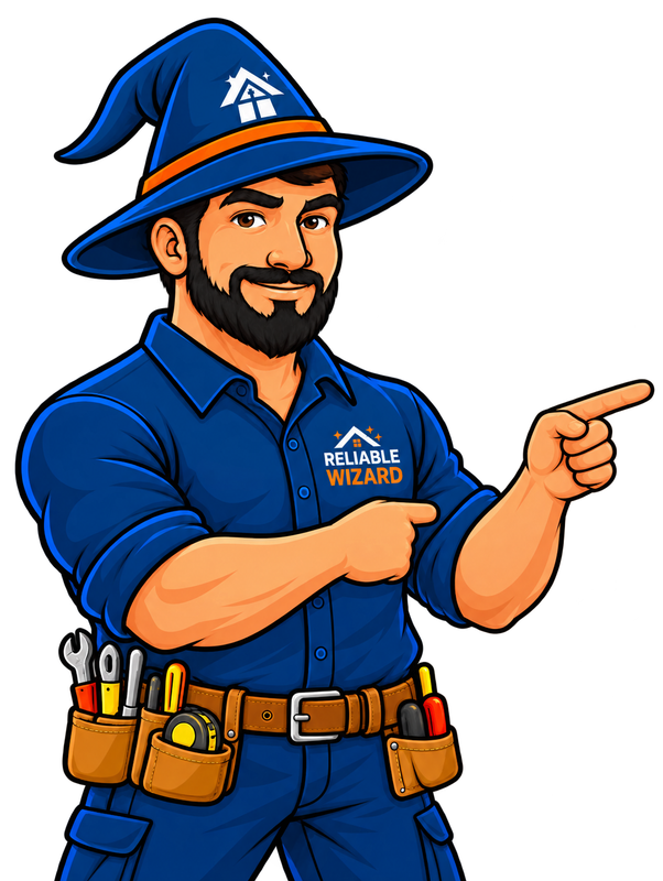 Reliable Wizard mascot pointing toward the project form